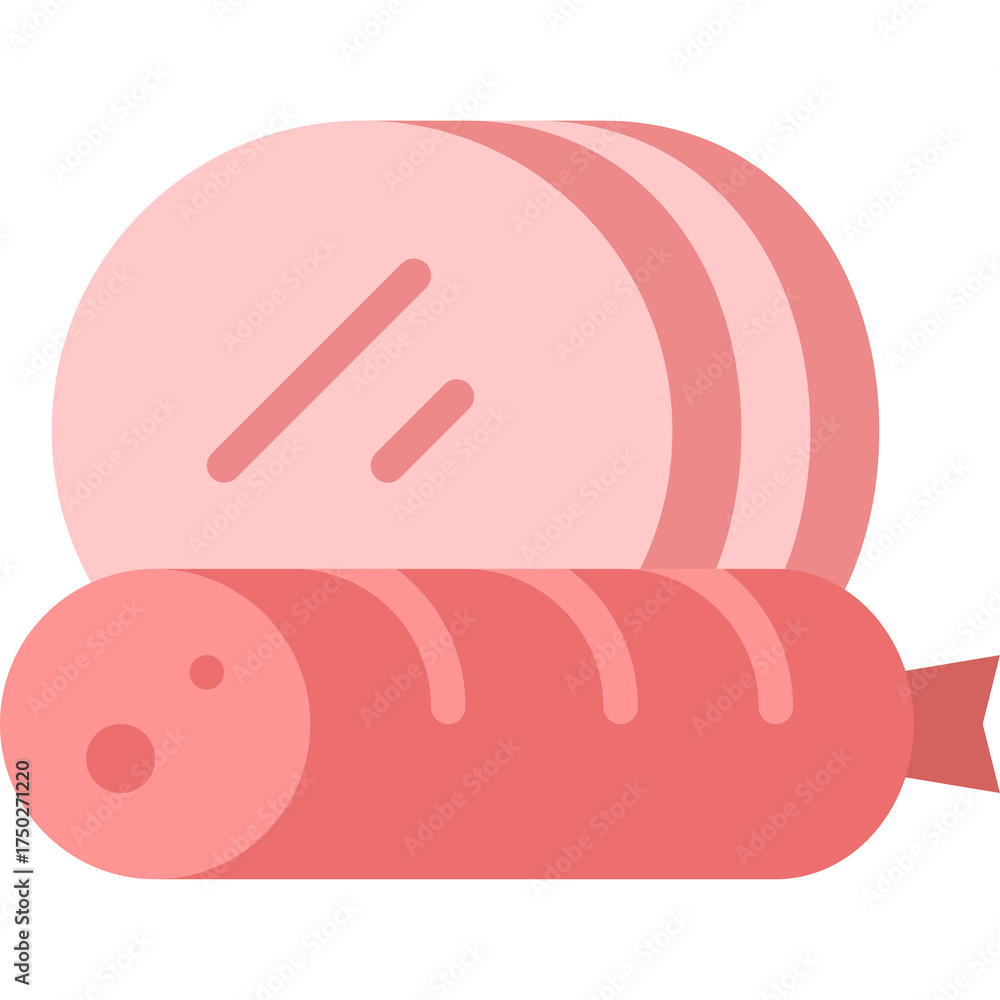 Fototapeta premium Pink Sausage and Meat Slices Icon with Transparent Background and Flat Design Style