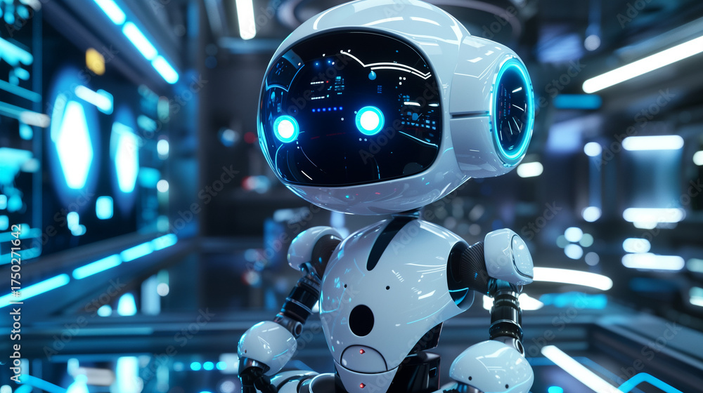 Fototapeta premium Cute AI robots will help with future Earth work