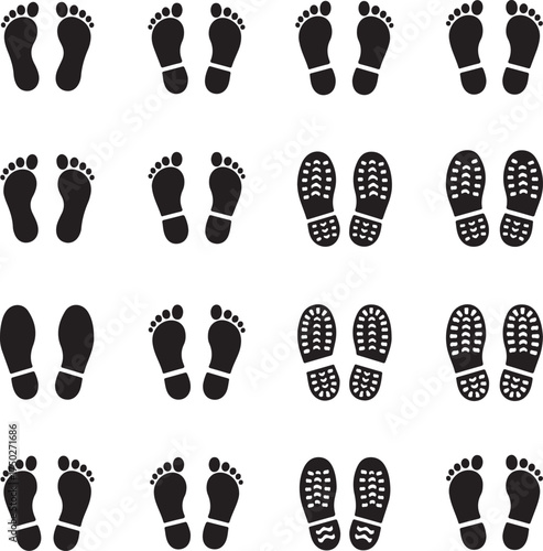 Footstep Impressions Collection: A diverse collection of footstep impressions and shoe treads, each silhouette conveying a unique journey.