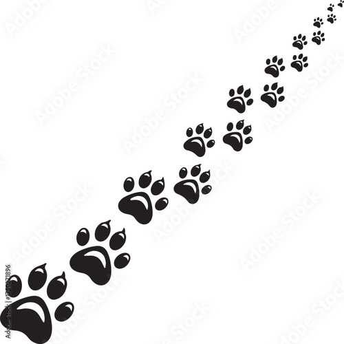 Paw Prints Trail: A graphic depiction of a trail of paw prints, each meticulously crafted, traversing the scene in a steady, linear fashion.