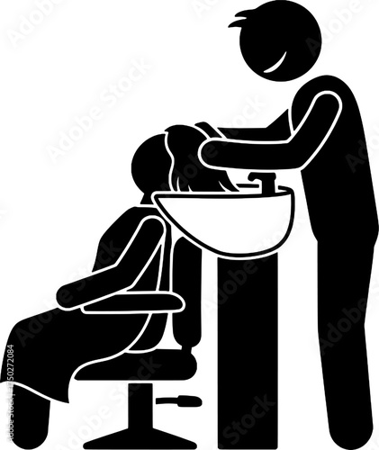 Hair Washing Service at Salon Stick Figure Icon