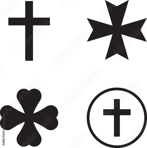Crosses of Faith: An arrangement of crosses against a pure background, symbols of faith, hope, and redemption, represent different facets of religious expression. 