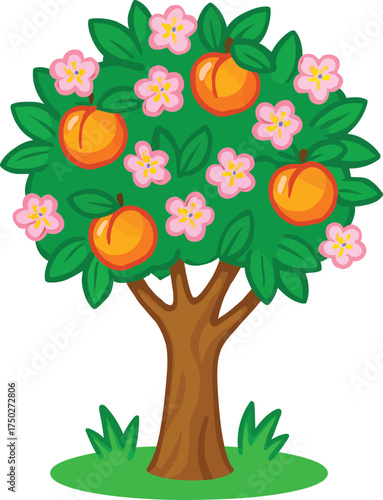 Cartoon Peach Tree Vector Illustration