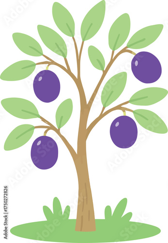 Cartoon Plum Tree Vector Illustration