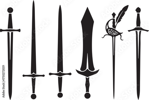 Collection of Swords: A captivating ensemble of diverse swords, each blade a unique embodiment of history, craftsmanship, and martial valor.