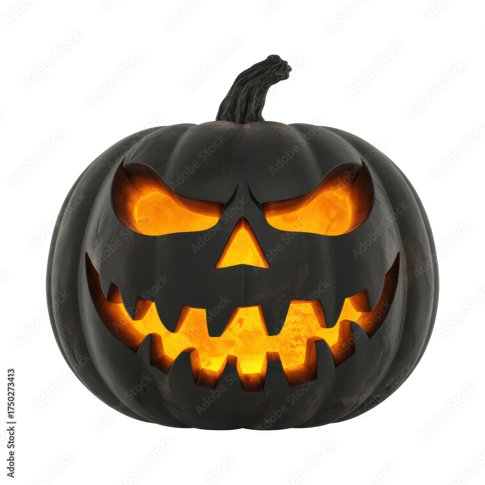 Fototapeta premium Untitled design -Scary Black Halloween Pumpkin with Glowing Face and Sharp Carved Features 98