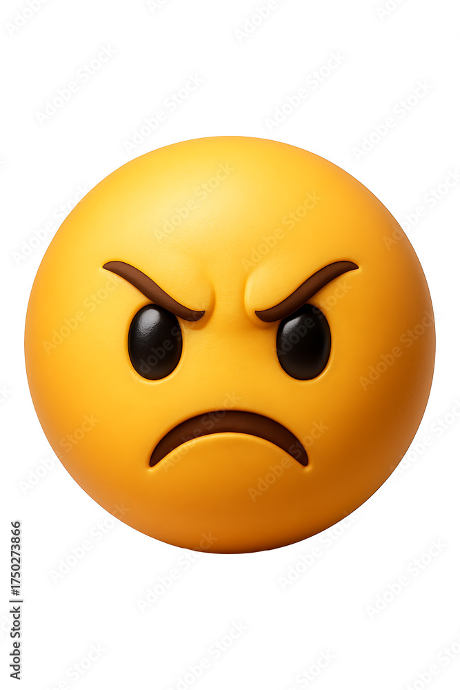 Fototapeta premium Angry Emoji Furious Face Expression Yellow Digital Art Rendering Cartoon Graphic Design Render in High quality Realistic image.