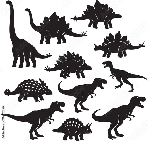 Prehistoric Silhouette Collection: A collection of diverse dinosaur silhouettes, a timeless representation of the giants that once roamed the Earth.
