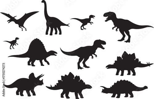 Prehistoric Giants: A diverse collection of dinosaur silhouettes, each capturing the unique form and character of these colossal creatures from a bygone era.