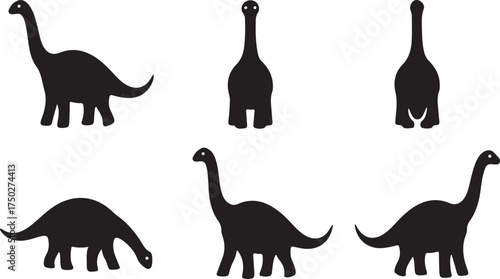 Prehistoric Giants Silhouette: A collection of minimalist dinosaur silhouettes, featuring the long-necked Brachiosaurus in various poses, creating a visually striking and educational piece.
