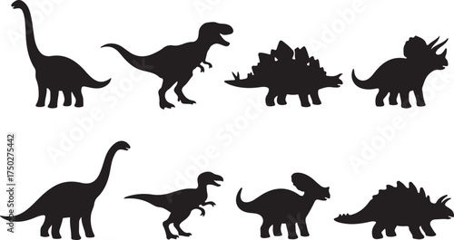 Ancient Shadows: A collection of prehistoric silhouettes, featuring iconic dinosaurs, against a clean backdrop, ideal for educational and creative projects.