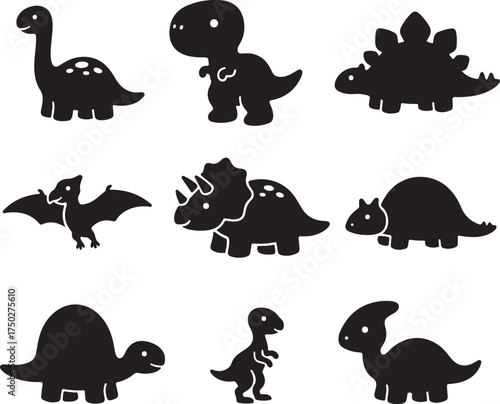 Dinosaur Silhouette Collection: A playful collection of dinosaur silhouettes in various poses and shapes. Perfect for design projects that want to inject some prehistoric charm.