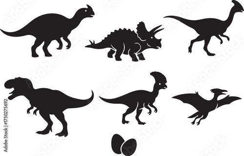 Prehistoric Shadows: A collection of diverse dinosaur silhouettes, each a distinct echo of the past. This image offers a glimpse into the age of dinosaurs.
