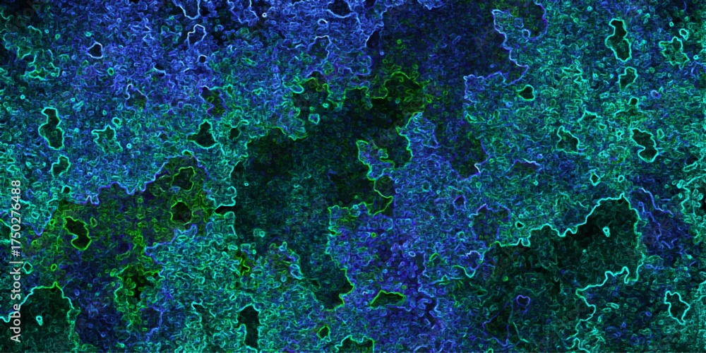 Obraz premium Deep Blue and Green Abstract Texture with Neon Outline and Dark Organic Pattern background