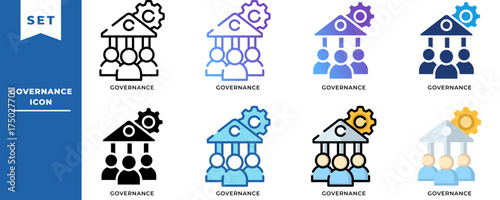 Governance Icon Set – Corporate Management, Leadership, Decision Making, and Organizational Structure Concept