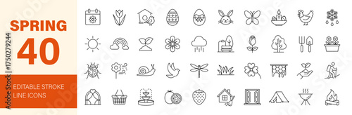 Spring icon set. Editable line icons. Vector illustration.