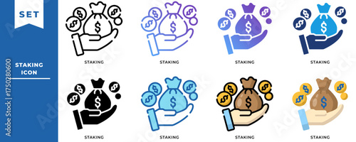 Staking Icon Set – Crypto Investment, Blockchain Reward, and Passive Income Concept for Digital Finance