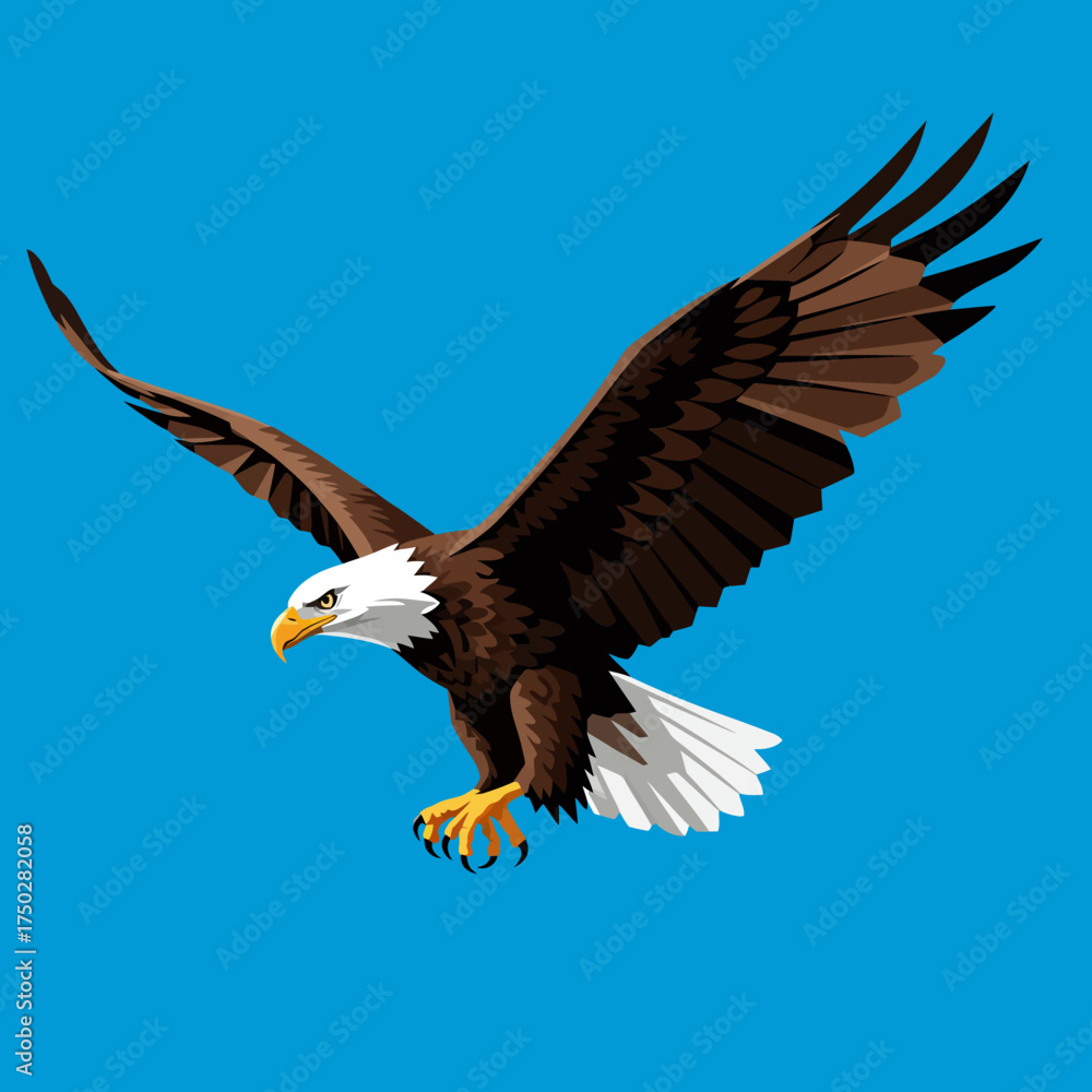 Obraz premium Majestic bald eagle soaring through the sky with wings spread wide displaying its powerful flight vector on white background