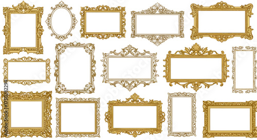 Collection of ornate vintage picture frame styles decorative borders for art and photography display vector on white background