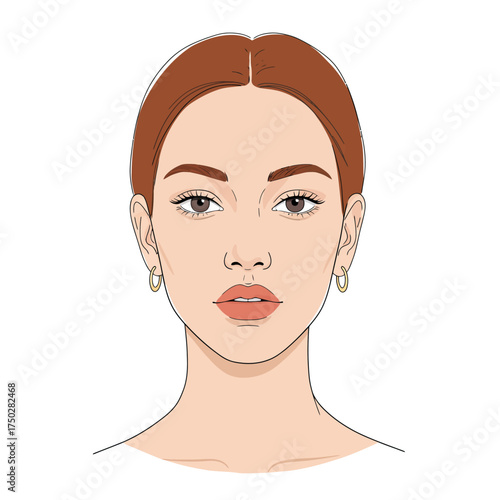 Beautiful young woman face portrait with reddish hair and subtle makeup for beauty and fashion themes vector on white background