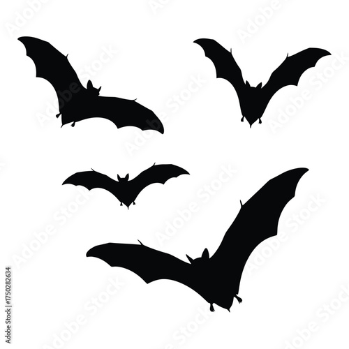 Spooky silhouette flying bats collection for halloween decoration design elements festive scary nighttime wildlife creatures art silhouette