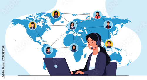 Global customer service operations managed by a remote team connected worldwide.