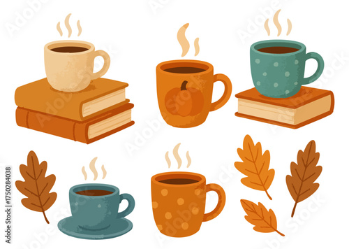Autumn Coffee and Book Illustration Set