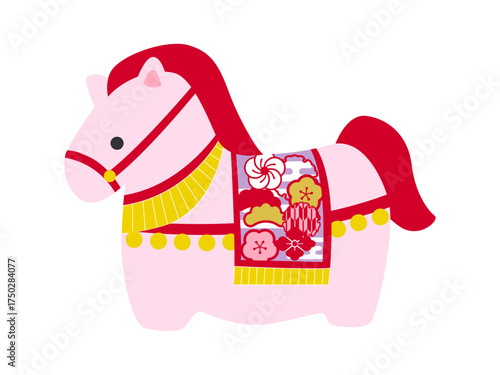 午年の年賀状用素材　かわいいウマの置物イラスト