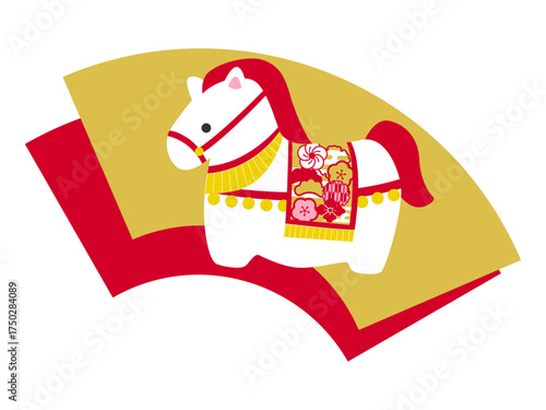 午年の年賀状用素材　かわいいウマの置物イラスト