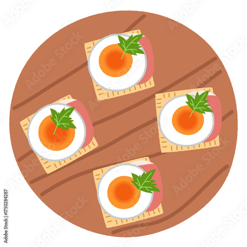 生ハムとゆで卵のカナッペのイラスト