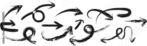 Arrow vector brush stroke set direction sign black design