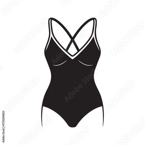 Black One-Piece Swimsuit Vector Illustration