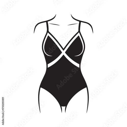 Black One-Piece Swimsuit Vector Illustration