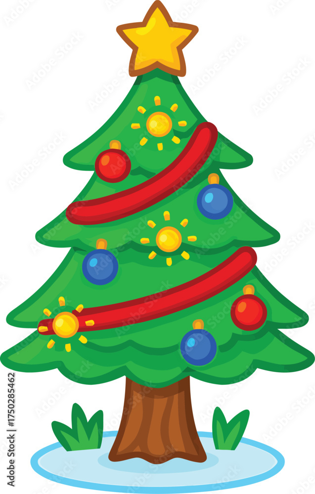 Obraz premium Cartoon Christmas Tree Vector Illustration
