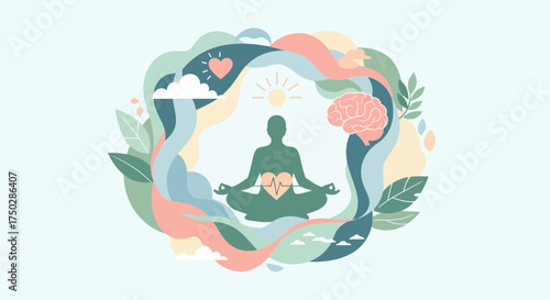 Holistic wellness and self-care concept showing a person meditating in harmony with nature for mental and physical balance