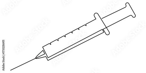 Medical syringe outline drawing illustration. one continuous line drawing of syringe- medical equipment.