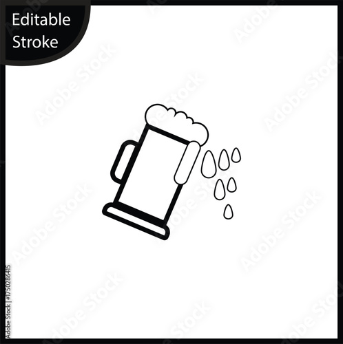 Clean, editable stroke beer mug icon with foam and condensation drops. Essential for bar menus, happy hour specials, pub signs, and beverage digital design.