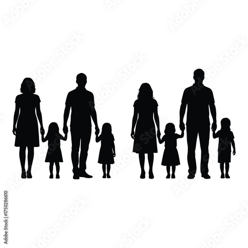 Silhouettes of two families holding hands depicting love unity and togetherness for various design needs silhouette