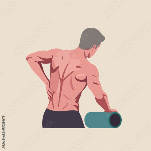 Person holding their back in pain next to a foam roller