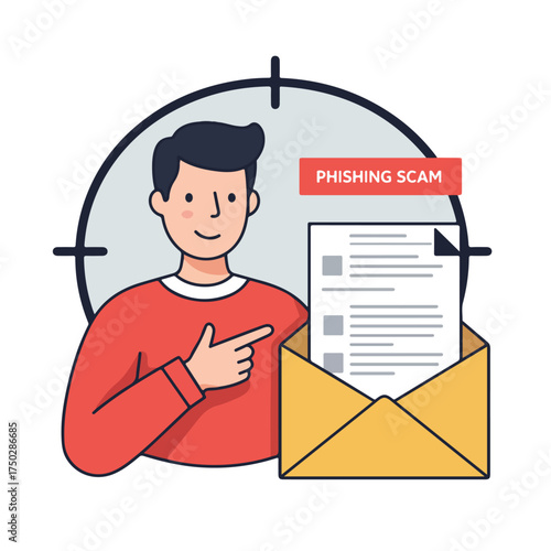 Person targeted by phishing scam email within a crosshair