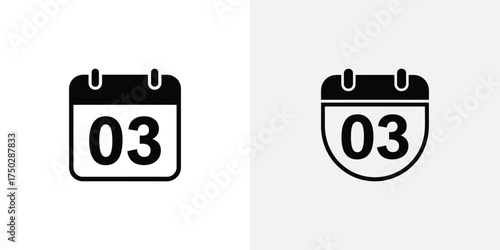 Black Calendar Icon with Rounded and Square Edges Displaying Date 03 over White