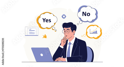 A business professional ponders a difficult decision at his desk.