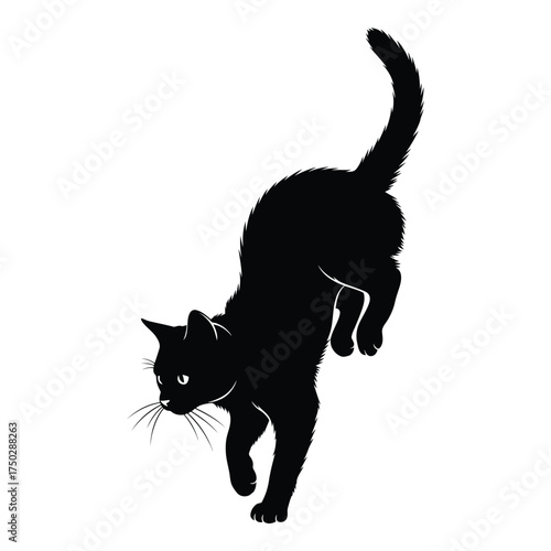 Graceful black cat silhouette in dynamic pose silhouette with intense eyes highlighting mysterious feline elegance and agility silhouette