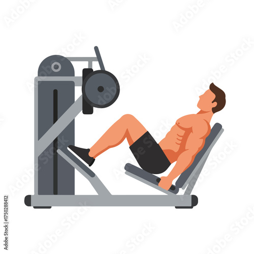 Muscular man exercising leg muscles on a weight machine