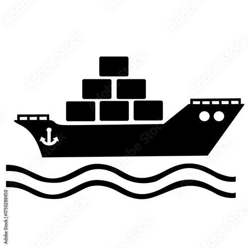 Cargo ship icon with containers on the sea
