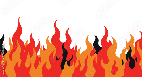 A vibrant display of stylized flames in shades of red orange and yellow.