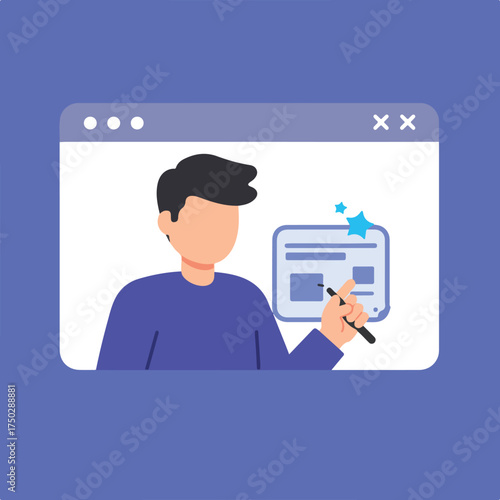 Person in a virtual window interacting with content using a stylus and stars