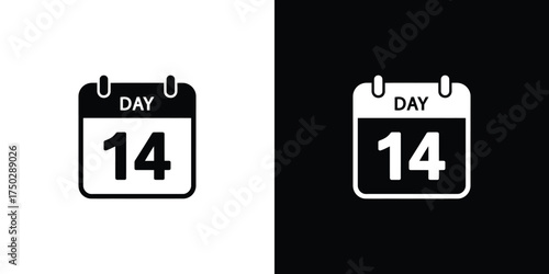 Calendar Icon Design with Number 14 in Black and White Styles, Style