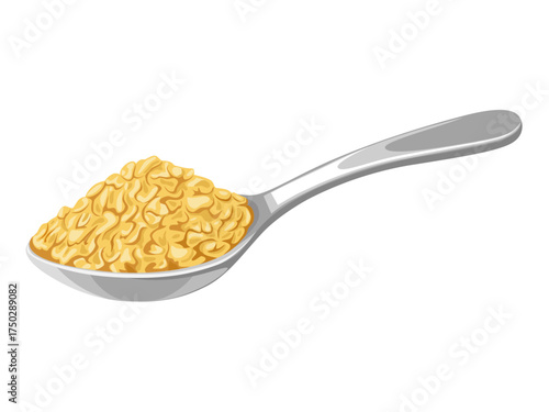 Illustration of a spoonful of nutritional yeast, isolated on a white background.