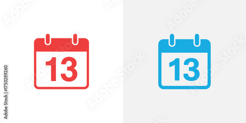 Calendar Icon Featuring Number 13 in Red and Blue with White Background